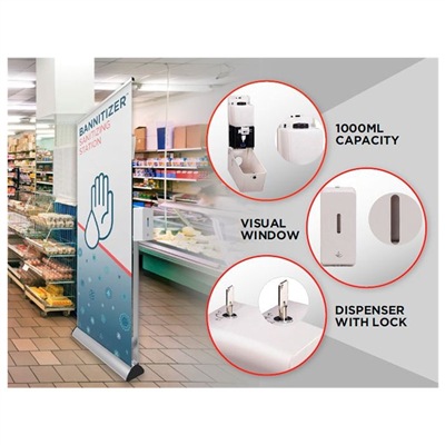 Sanitizing Station with Retractable Graphics